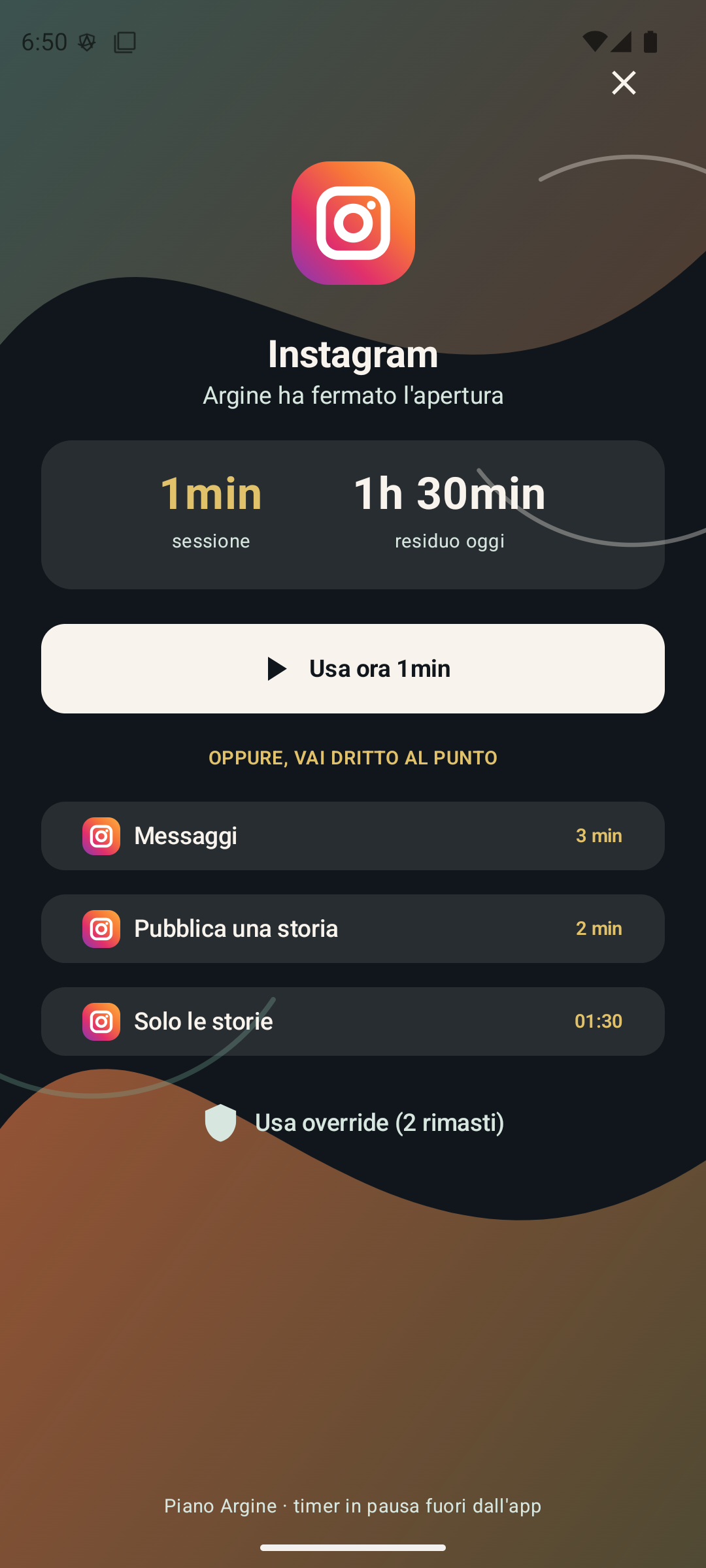 Schermata reale del gate Argine su Instagram